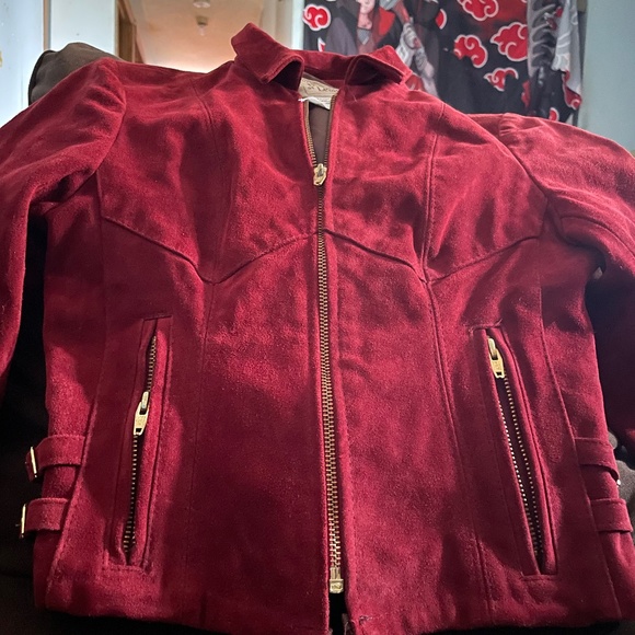 Maroon genuine suede leather jacket - Picture 1 of 5